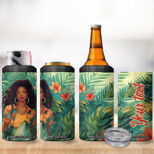 Black Woman Tropica Leaves Personalized 4 in 1 Can Cooler Tumbler TS04 Print Your Wear