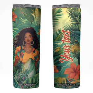 Black Woman Tropica Leaves Personalized Skinny Tumbler TS04 Multicolor Print Your Wear