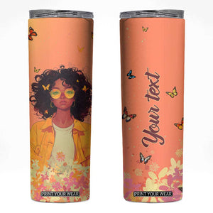 Lovely Black Woman Butterfly Personalized Skinny Tumbler TS04 Orange Print Your Wear