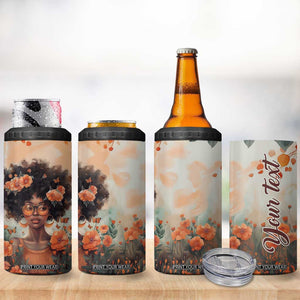 Black Woman And Flowers Field Personalized 4 in 1 Can Cooler Tumbler TS04 Print Your Wear