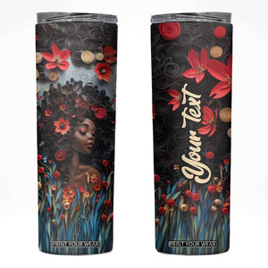 Black Woman Floral Quilling Art Skinny Tumbler TS04 Black Red Print Your Wear