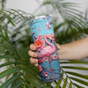 Flamingo Leather Carving Skinny Tumbler Personalized TS04 Print Your Wear