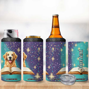 Cute Golden Retriever Reading Books 4 in 1 Can Cooler Tumbler Personalized TS04 Print Your Wear