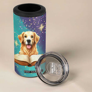 Cute Golden Retriever Reading Books 4 in 1 Can Cooler Tumbler Personalized TS04 Print Your Wear