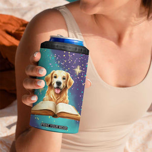 Cute Golden Retriever Reading Books 4 in 1 Can Cooler Tumbler Personalized TS04 Print Your Wear