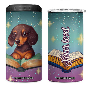 Cute Dachshund Reading Books 4 in 1 Can Cooler Tumbler Personalized TS04 One Size: 16 oz Multicolor Print Your Wear