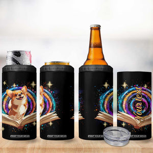 Cute Corgi Reading Books 4 in 1 Can Cooler Tumbler Personalized TS04 Print Your Wear