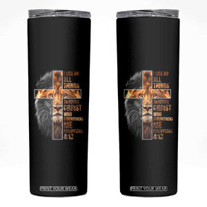 Christian Faith Skinny Tumbler Lion I Can Do All Things Through Christ Who Strengthers Me TS09 Black Print Your Wear