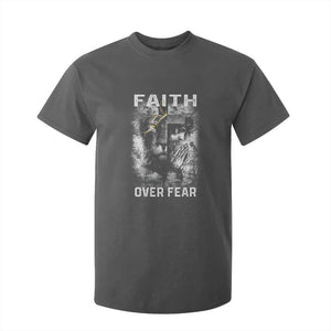Christian T Shirt For Kid Faith Over Fear Jesus Lion TS09 Dark Heather Print Your Wear