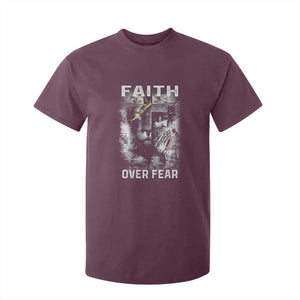 Christian T Shirt For Kid Faith Over Fear Jesus Lion TS09 Maroon Print Your Wear
