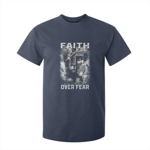 Christian T Shirt For Kid Faith Over Fear Jesus Lion TS09 Navy Print Your Wear
