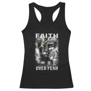 Christian Racerback Tank Top Faith Over Fear Jesus Lion TS09 Black Print Your Wear