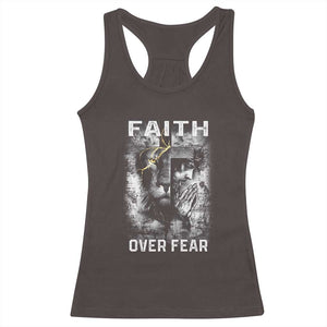 Christian Racerback Tank Top Faith Over Fear Jesus Lion TS09 Dark Chocolate Print Your Wear