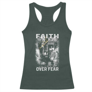 Christian Racerback Tank Top Faith Over Fear Jesus Lion TS09 Dark Forest Green Print Your Wear