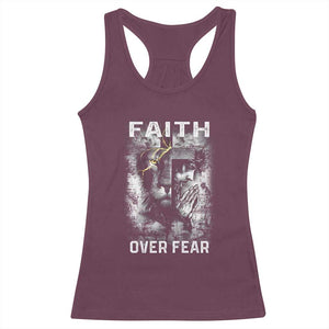 Christian Racerback Tank Top Faith Over Fear Jesus Lion TS09 Maroon Print Your Wear