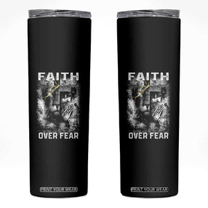 Christian Skinny Tumbler Faith Over Fear Jesus Lion TS09 Black Print Your Wear