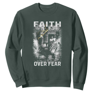 Christian Sweatshirt Faith Over Fear Jesus Lion TS09 Dark Forest Green Print Your Wear