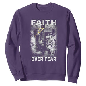 Christian Sweatshirt Faith Over Fear Jesus Lion TS09 Purple Print Your Wear