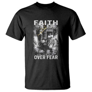 Christian T Shirt Faith Over Fear Jesus Lion TS09 Black Print Your Wear