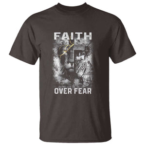 Christian T Shirt Faith Over Fear Jesus Lion TS09 Dark Chocolate Print Your Wear
