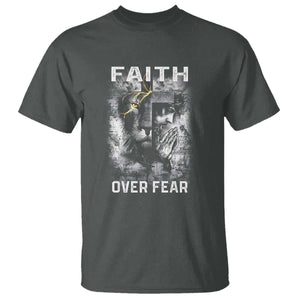 Christian T Shirt Faith Over Fear Jesus Lion TS09 Dark Heather Print Your Wear
