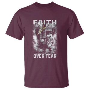 Christian T Shirt Faith Over Fear Jesus Lion TS09 Maroon Print Your Wear