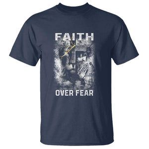 Christian T Shirt Faith Over Fear Jesus Lion TS09 Navy Print Your Wear