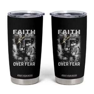 Christian Tumbler Cup Faith Over Fear Jesus Lion TS09 Black Print Your Wear