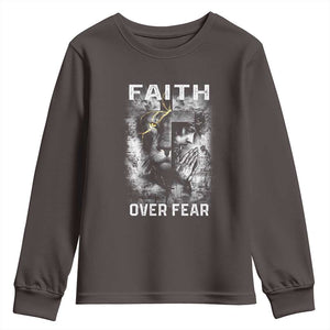 Christian Youth Sweatshirt Faith Over Fear Jesus Lion TS09 Dark Chocolate Print Your Wear