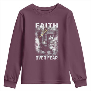 Christian Youth Sweatshirt Faith Over Fear Jesus Lion TS09 Maroon Print Your Wear