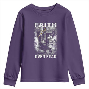 Christian Youth Sweatshirt Faith Over Fear Jesus Lion TS09 Purple Print Your Wear