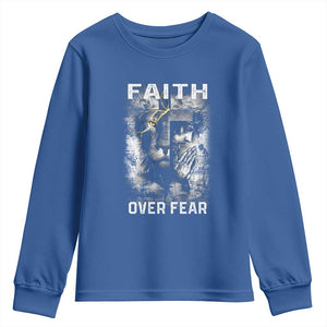 Christian Youth Sweatshirt Faith Over Fear Jesus Lion TS09 Royal Blue Print Your Wear