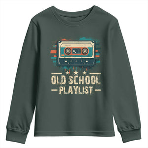 Old School Playlist Youth Sweatshirt Retro Cassette Hip Hop Lover TS09 Dark Forest Green Print Your Wear