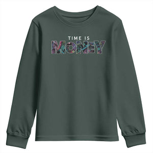 Time Is Money Youth Sweatshirt TS09 Dark Forest Green Print Your Wear
