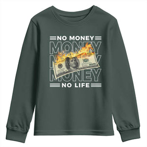 No Money No Life Youth Sweatshirt TS09 Dark Forest Green Print Your Wear