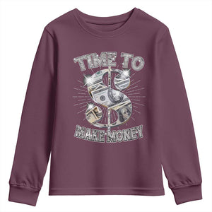 Time To Make Money Youth Sweatshirt TS09 Maroon Print Your Wear