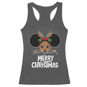 African American Christmas Racerback Tank Top Merry Christmas Cute Black Girl Kids TS09 Dark Heather Print Your Wear