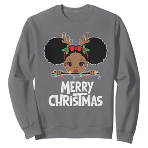 African American Xmas Sweatshirt Cute Black Girl Kids Merry Christmas TS09 Charcoal Printyourwear