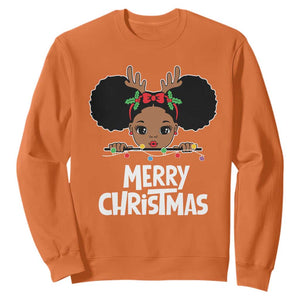 African American Xmas Sweatshirt Cute Black Girl Kids Merry Christmas TS09 Orange Printyourwear