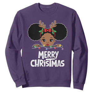 African American Xmas Sweatshirt Cute Black Girl Kids Merry Christmas TS09 Purple Printyourwear
