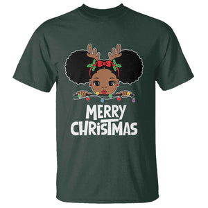 African American Christmas T Shirt Merry Christmas Cute Black Girl Kids TS09 Dark Forest Green Print Your Wear
