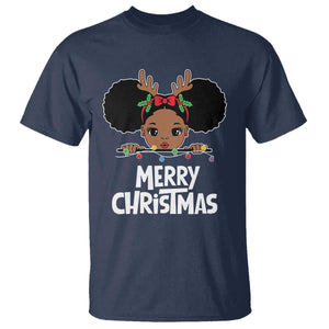 African American Christmas T Shirt Merry Christmas Cute Black Girl Kids TS09 Navy Print Your Wear