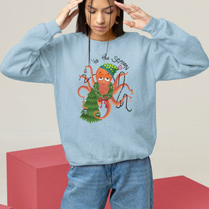 Octopus Tis The Season Christmas Tree Sweatshirt TS09 Light Blue Printyourwear