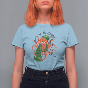 Octopus Tis The Season Christmas Tree T Shirt For Women TS09 Light Blue Printyourwear