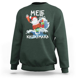 Mele Kalikimaka Surfing Cute Santa Hawaiian Christmas Sweatshirt TS09 Dark Forest Green Printyourwear