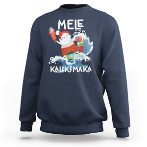 Mele Kalikimaka Surfing Cute Santa Hawaiian Christmas Sweatshirt TS09 Navy Printyourwear