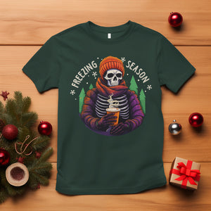 Freezing Season Christmas Skeleton Chillin' Hot Cocoa T Shirt TS09 Dark Forest Green Printyourwear
