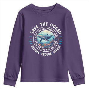 Earth Day Save The Ocean Humpback Whale Youth Sweatshirt TS09 Purple Print Your Wear