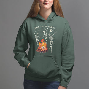Funny Feminist Hoodie Burn The Patriarchy Skeleton Dancing TS09 Dark Forest Green Printyourwear