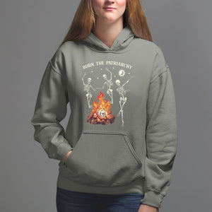Funny Feminist Hoodie Burn The Patriarchy Skeleton Dancing TS09 Military Green Printyourwear